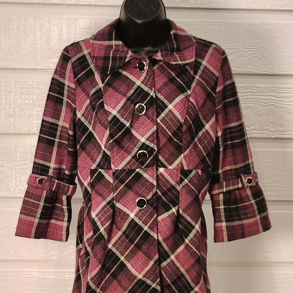 Heart Soul Pea Coat Plaid Purple Size SMALL 90S Clueless Preppy